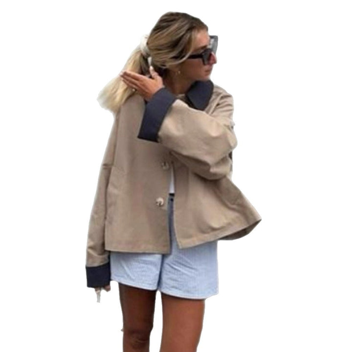 Damer afslappet oversized jakke med kontrastfarvet krave Stilla