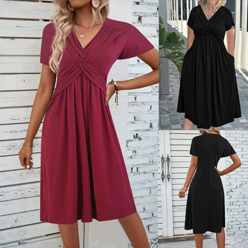 Dame Elegant Drejet Knoten Midi Kjole Stilla