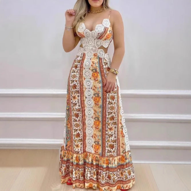 Dame Maxikjole med blomsterprints og raffinerede cut-outs Stilla