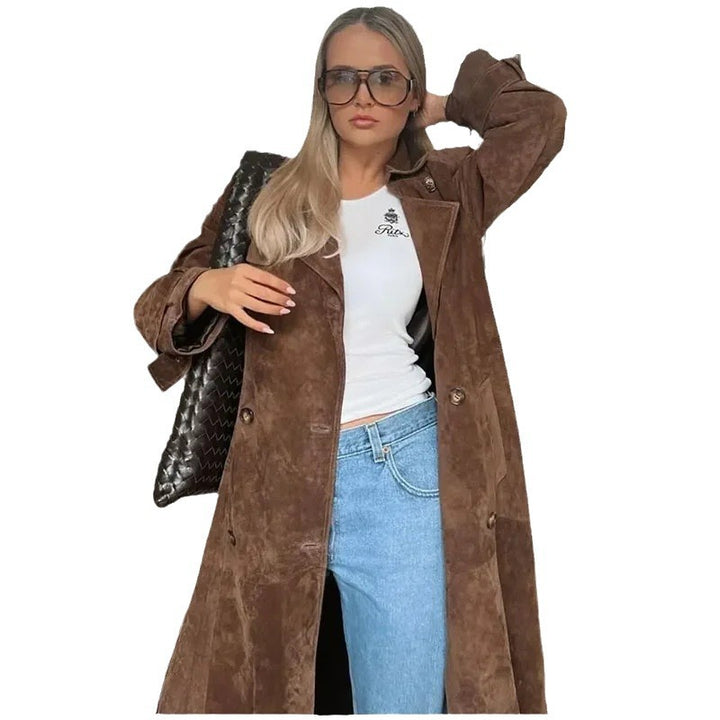 Kvinders elegante og tidløse ruskinds trench coat Stilla