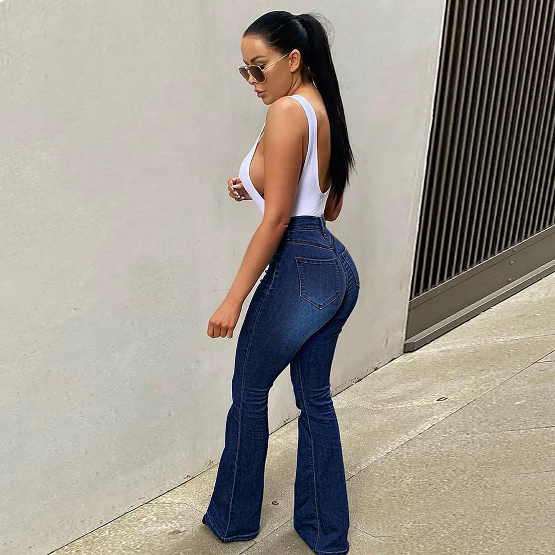 Dame Flared Jeans i elegant høj-talje stil med figurformende effekt og moderigtig snit Stilla