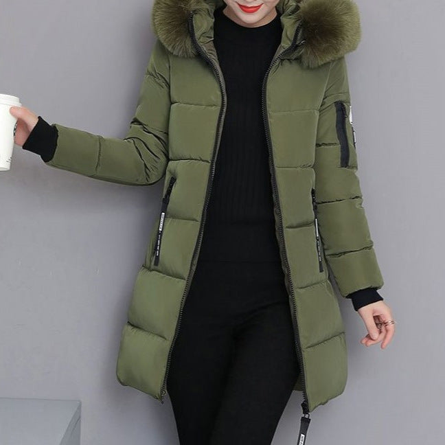 Kvinders lange ærmede quiltet jakke med aftagelig faux fur krave Stilla