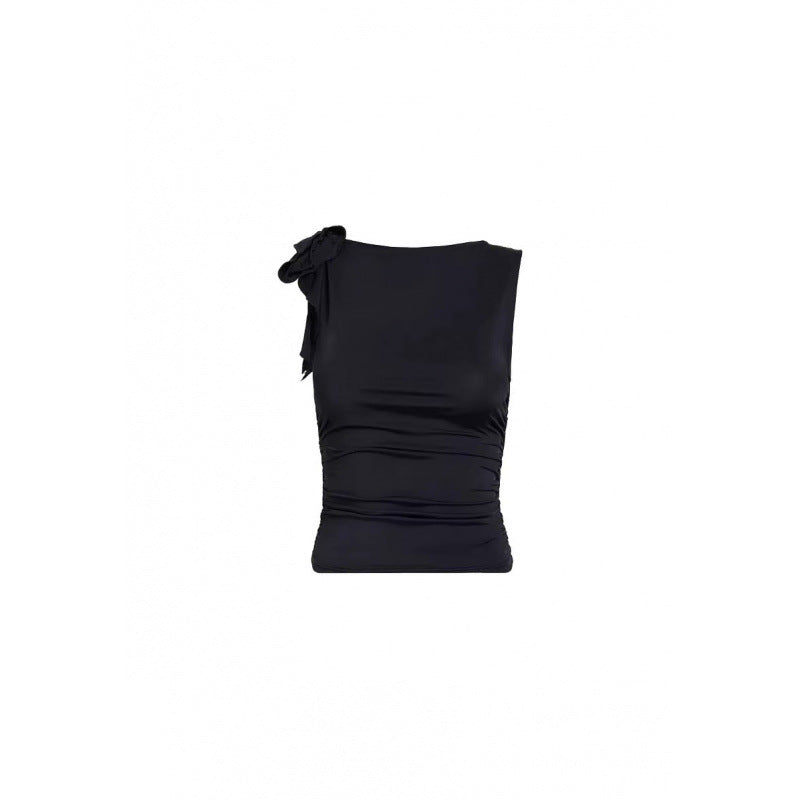 Dame asymmetrisk top med én skulder og rynkede detaljer Stilla
