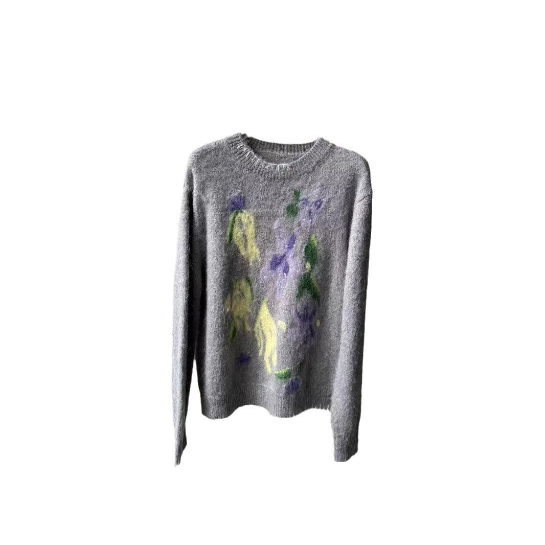 Dame strikpullover med blomsterdesign og blød tekstur Stilla