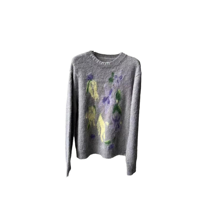 Dame strikpullover med blomsterdesign og blød tekstur Stilla