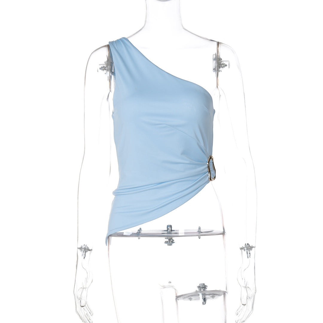 Dame Elegant One-Shoulder Top med draperet design og sidelæg Stilla