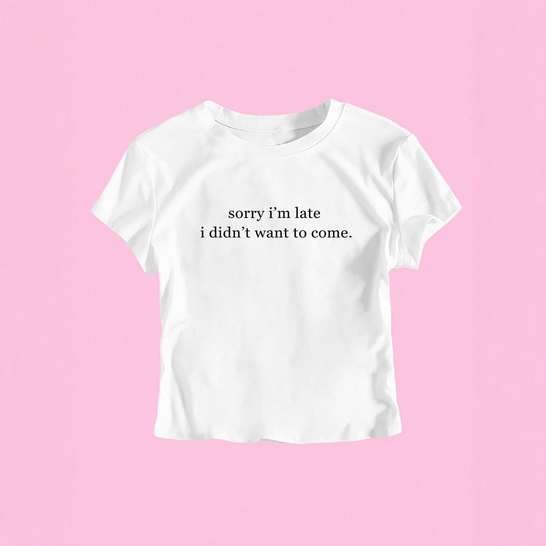 Damer Crop-T-Shirt med sjov tekst og figurformende snit Skovae