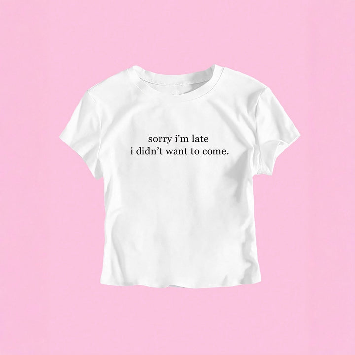 Damer Crop-T-Shirt med sjov tekst og figurformende snit Skovae