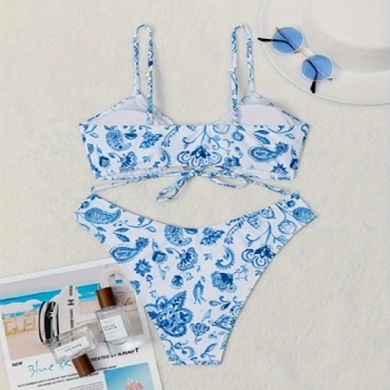 Dame Bikini-sæt med blomsterdesign og raffineret snøring Skovae