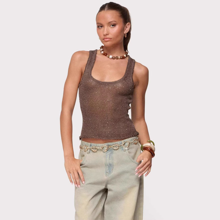 Dame Glamourøst Glitrende Tanktop Skovae