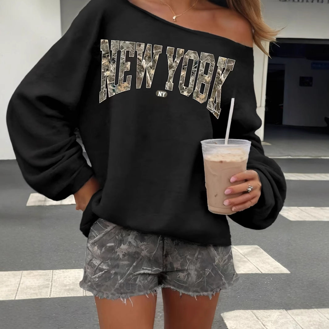 Femme Off-Shoulder Grafik Sweatshirt Stilla