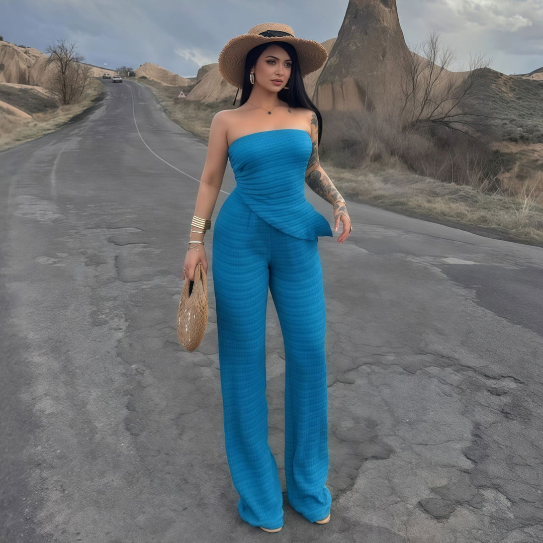 Dame elegant jumpsuit med off-shoulder design og asymmetrisk kant Skovae