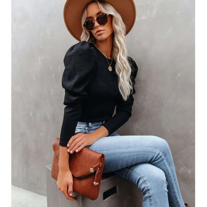 Dame Elegant Puffærmet Pullover Stilla