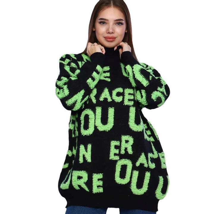 Dame Statement Strikpullover med fed skrift design Stilla