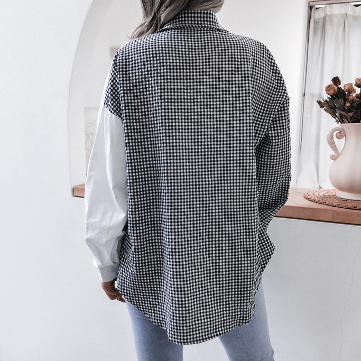Dame Mode Skjorte med ternet design og kontrasterende ærmer Stilla
