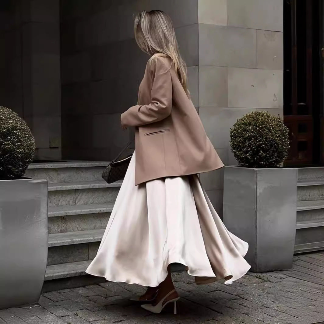 Dame Elegant Satin A-Linie Nederdel Stilla