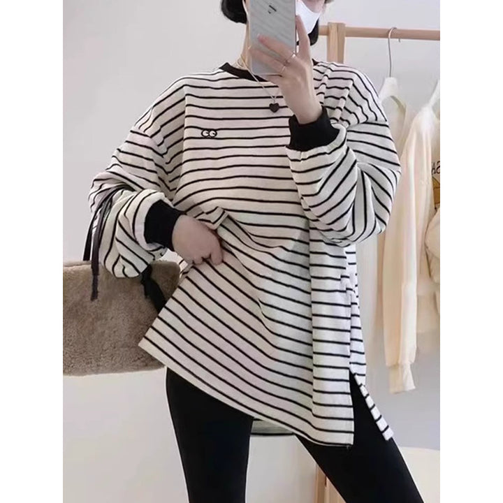 Femme Cozy Stribet Oversized Pullover Sweatshirt Stilla