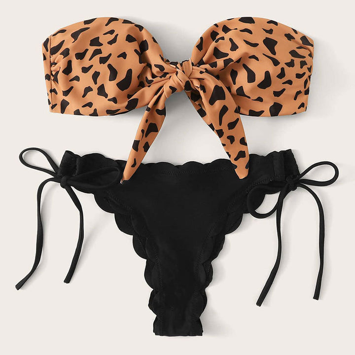 Dame Elegante Leopardskind Mønster Stropløs Bikini Sæt Stilla