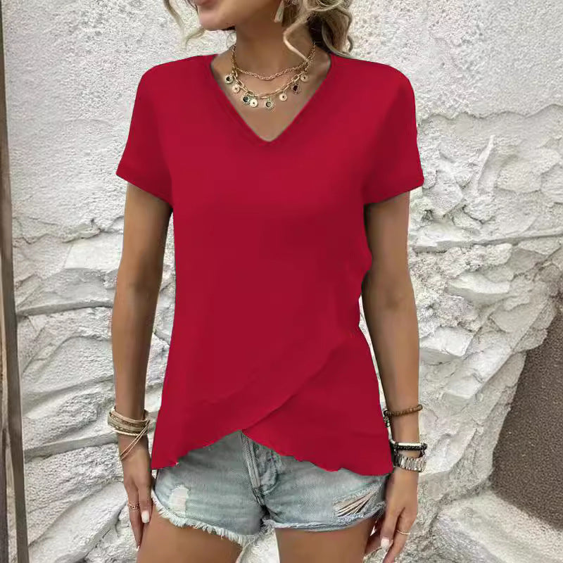 Dame stilfuldt V-hals asymmetrisk top Stilla