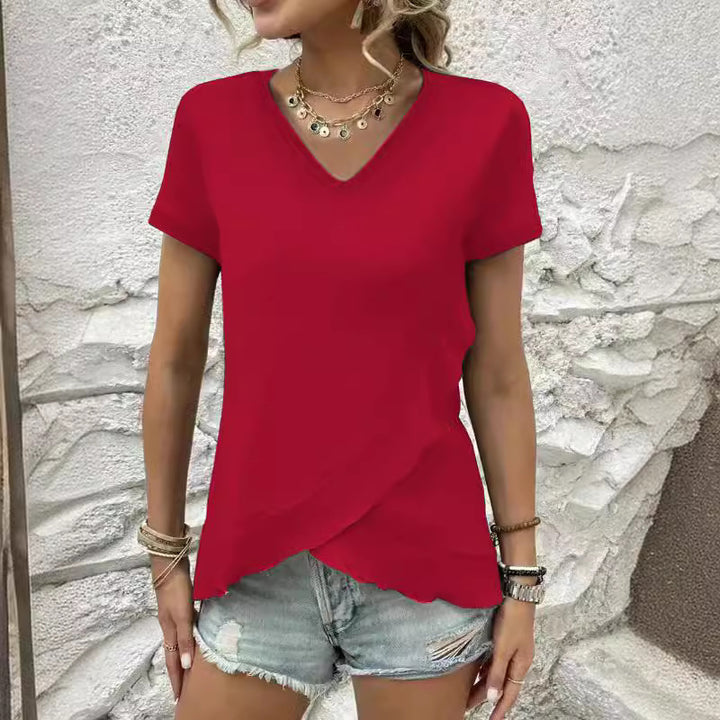 Dame stilfuldt V-hals asymmetrisk top Stilla