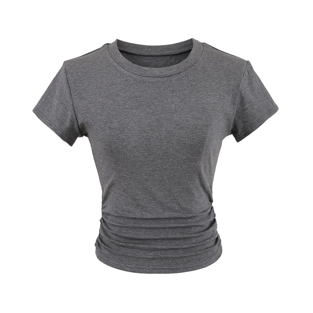 Dame afslappet kortærmet T-shirt med trendy rynkning Stilla