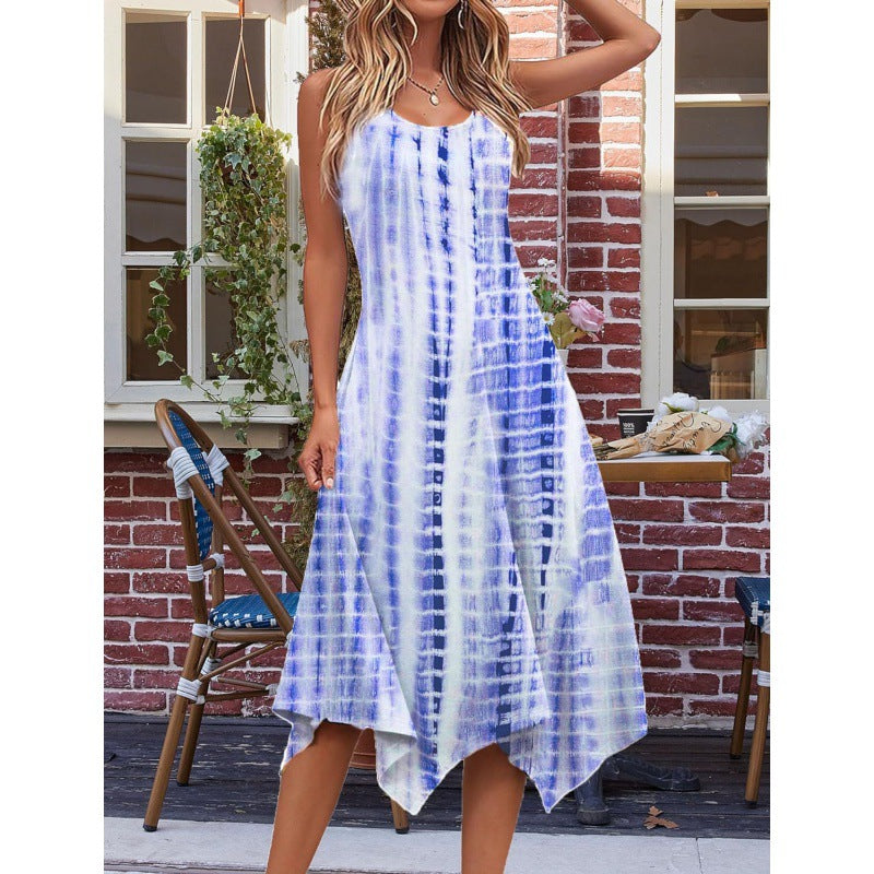 Stilla | Chic Fashion Printed Ærmeløs Uregelmæssig Kant Kjole