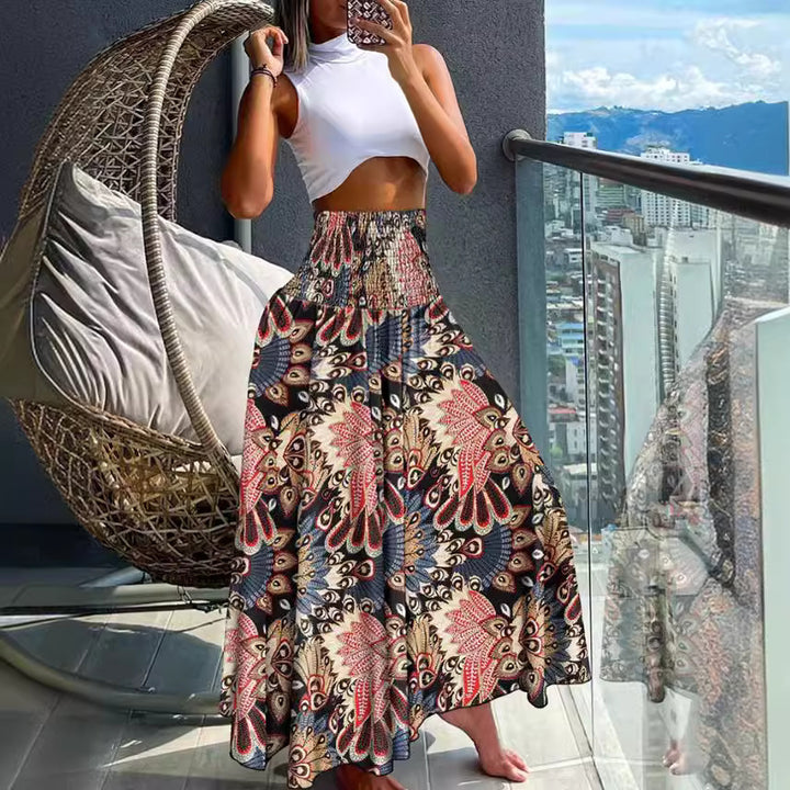 Femme Bohemian Maxi-nederdel med livligt print Stilla