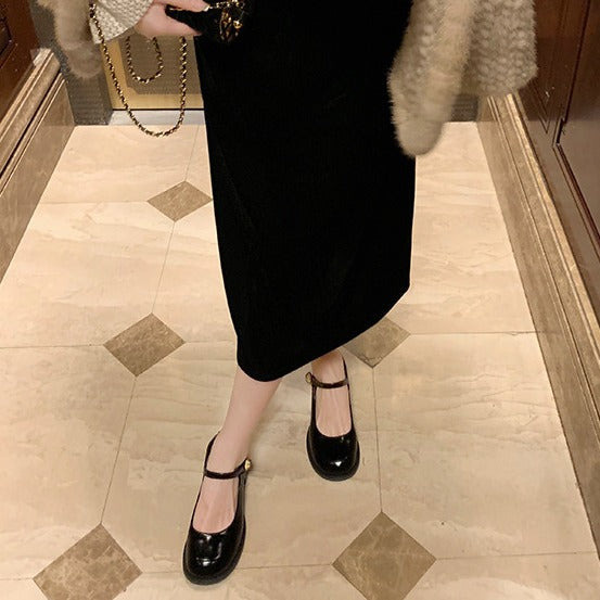 Kvinder Klassiske Mary Jane Blokhæle med Dekorativ Knap Stilla