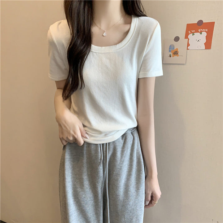 Femme Korte Ærmer-Ribb Top Casual Stilla