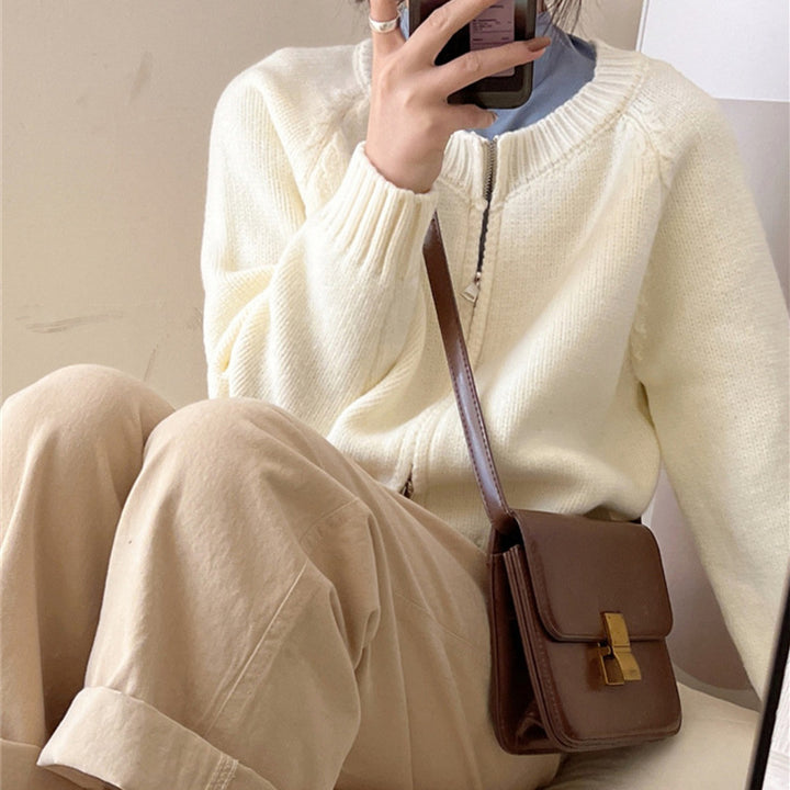 Femme Cozy Zip-Up Strikcardigan Stilla