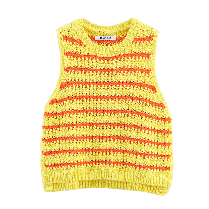 Femme Strikket Ærmeløs Crop Top med Stribemønster Stilla