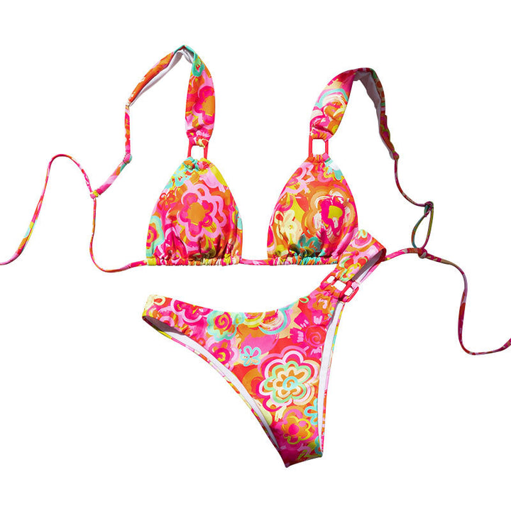 Dame trekant bikini med justerbare stropper og blomsterdesign Skovae