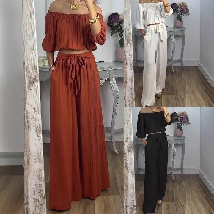 Dame Off-Shoulder Plissé Lounge Sæt Stilla