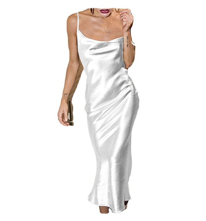 Dame elegant satin maxikjole med spaghetti stropper Stiila