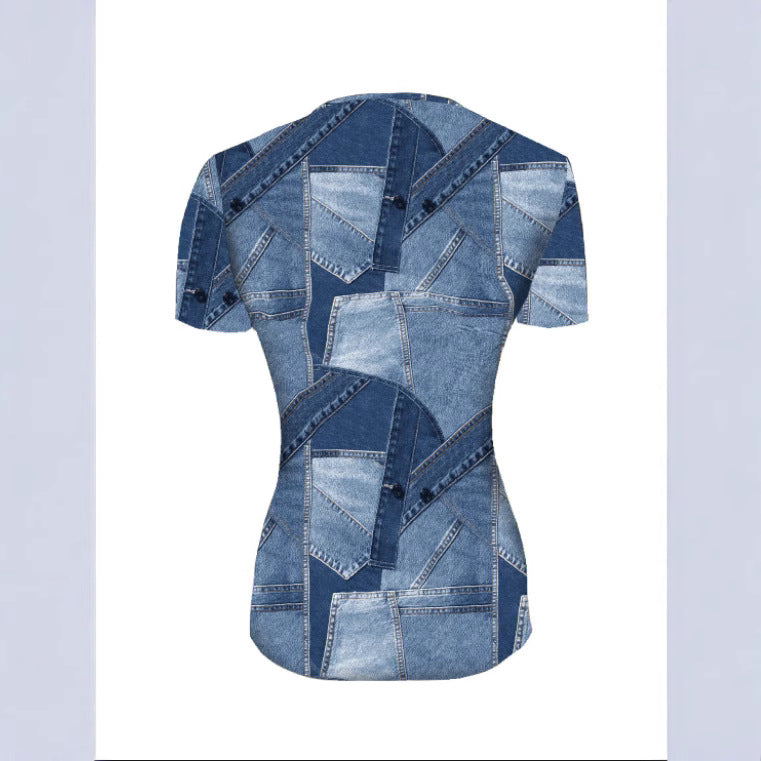 Dame Kortærmet Bluse i Denim-look Stilla
