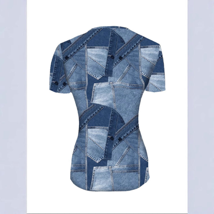 Dame Kortærmet Bluse i Denim-look Stilla