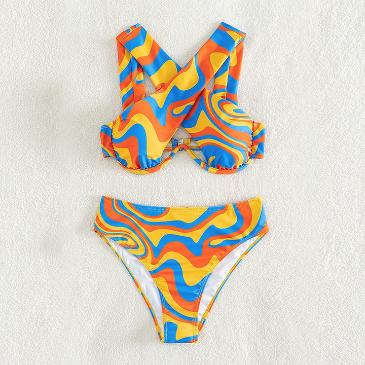 Dame Bikini-sæt med innovativt racerback-design og farverigt mønster Skovae