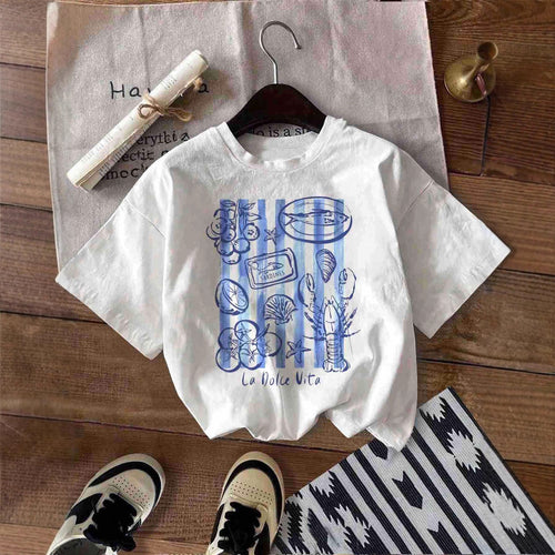 Dame T-shirt med kreativ kystdesign og afslappet pasform Skovae