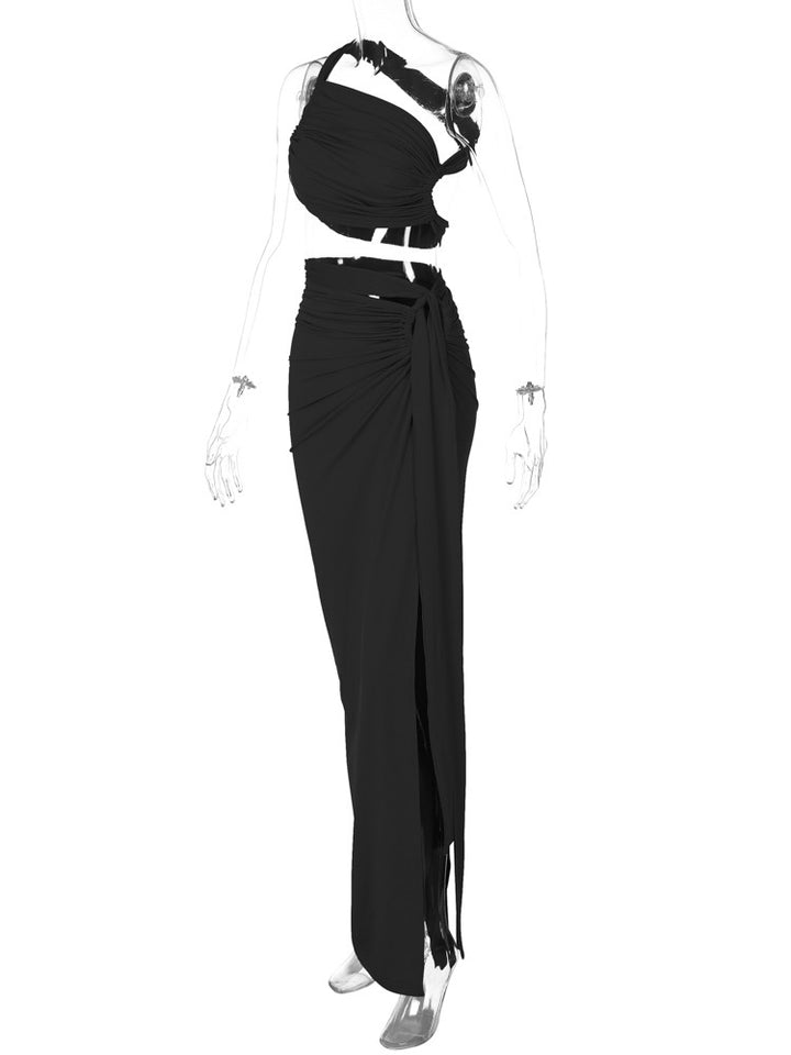 Dame Elegant svømmekjole med asymmetrisk stropdesign og figursmigrerende drapering Stilla