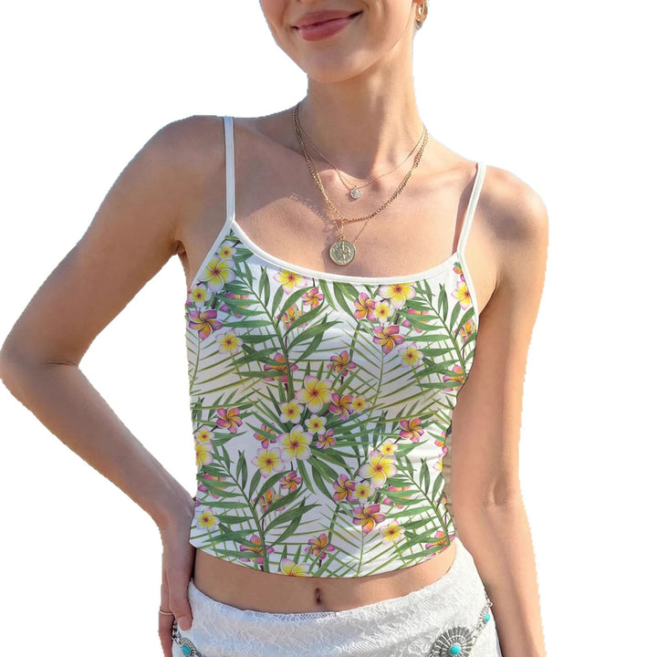 Dame tank top med livligt blomster mønster og elastisk afslutning Skovae