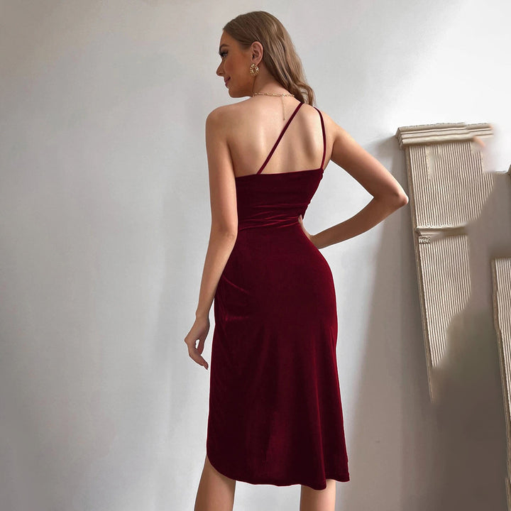Damer Velvet Minikjole med Asymmetrisk Udsnit og Ruffle Detaljer Stilla