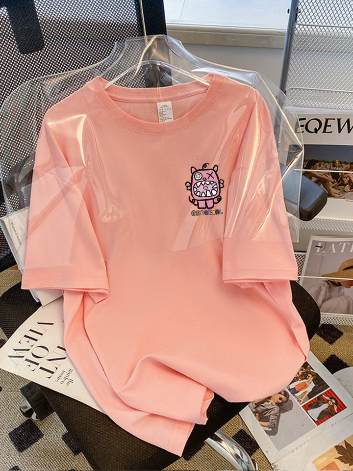 Dame T-shirt med kunstnerisk cartoon-motiv og afslappet snit Stilla