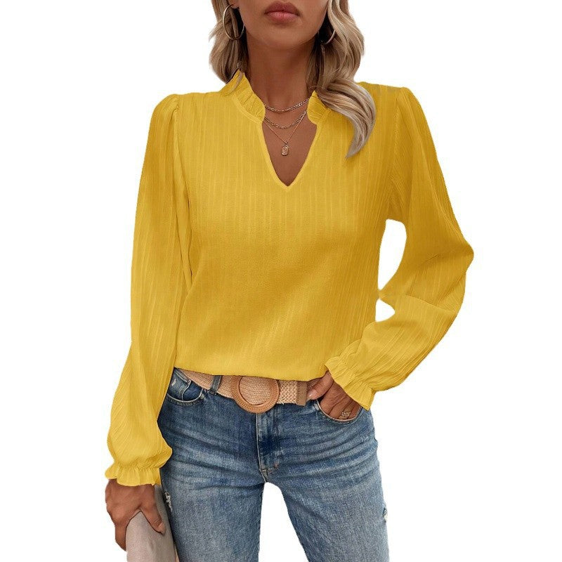 Dame Elegant V-udskæring Bluse med Fald Detaljer Stilla