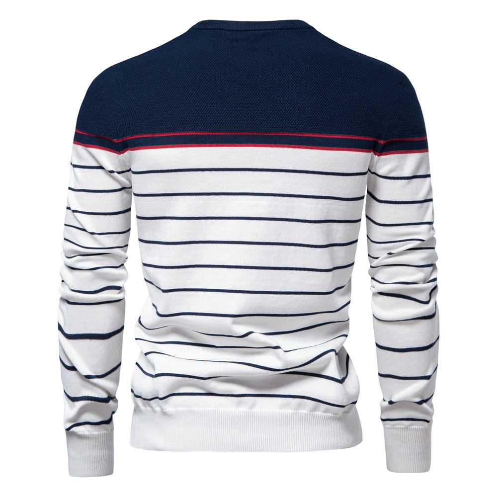 Herrer stribet rundhalset pullover med struktureret stof Stilla