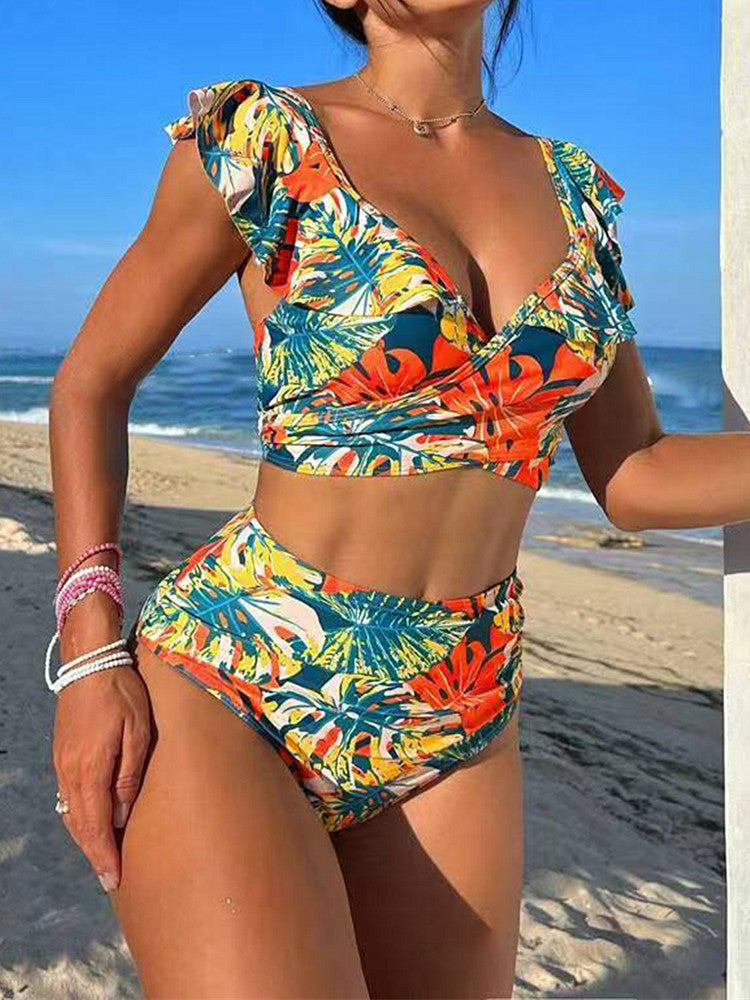 Dame bikini-sæt med flæsekant detaljer og blomsterdesign Stilla