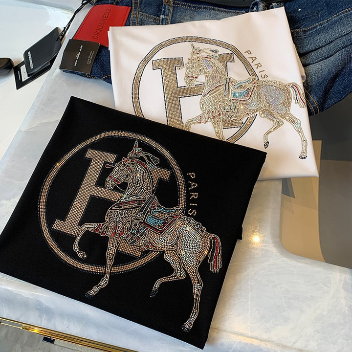 Dame T-shirt med glitrende heste motiv Stilla
