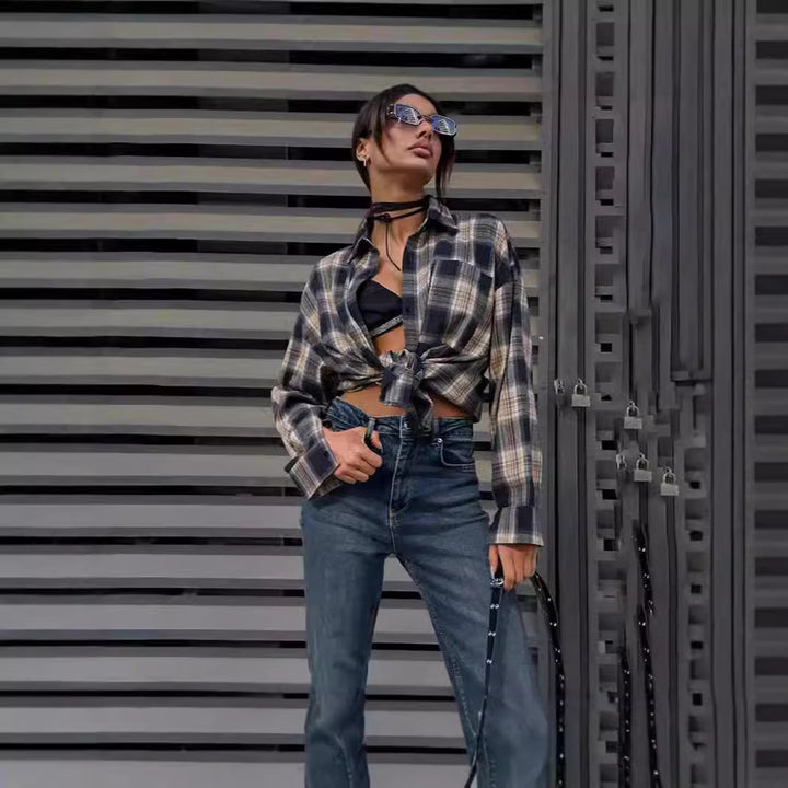 Femme Oversized Ternet Button-Up Skjorte Stilla