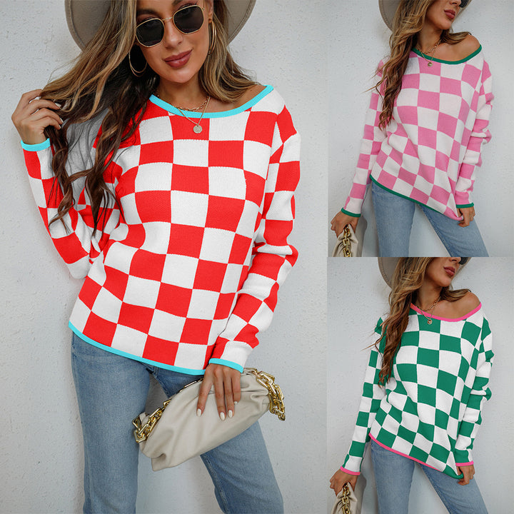 Kvinders casual sweater med ternet mønster Stilla