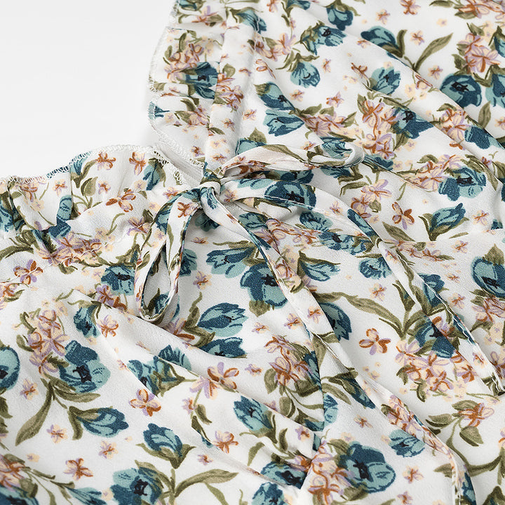 Dame maxikjole med blomsterprint og flæsedetaljer Stilla