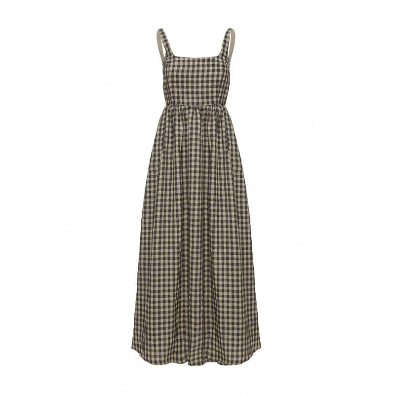 Dame Gingham Ternet Maxi-Kjole med justerbare stropper Stilla